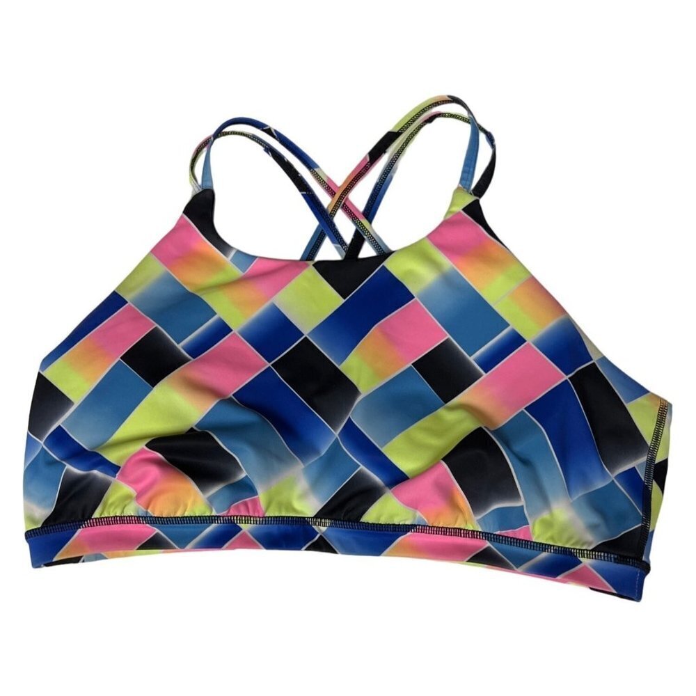 Fila Geometric Pastel Strappy Racerback Sports Bra Women's Size XL
